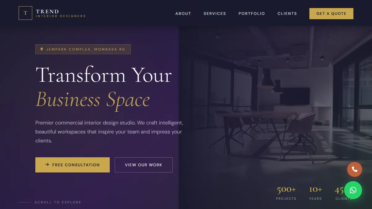 Screenshot of the Trend Interior Designers website